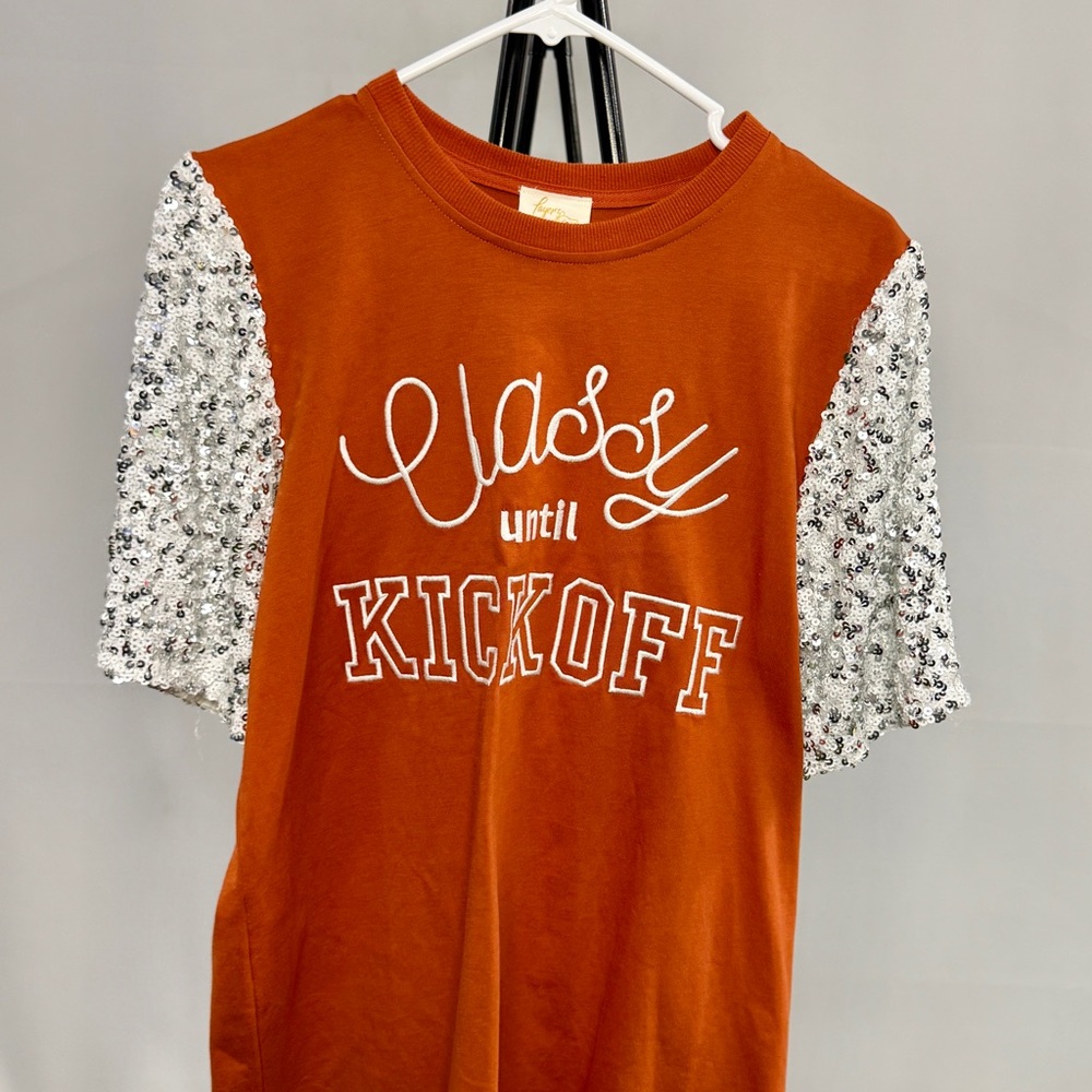 Sequin Sleeve Tee - University of Texas Longhorns Burnt Orange